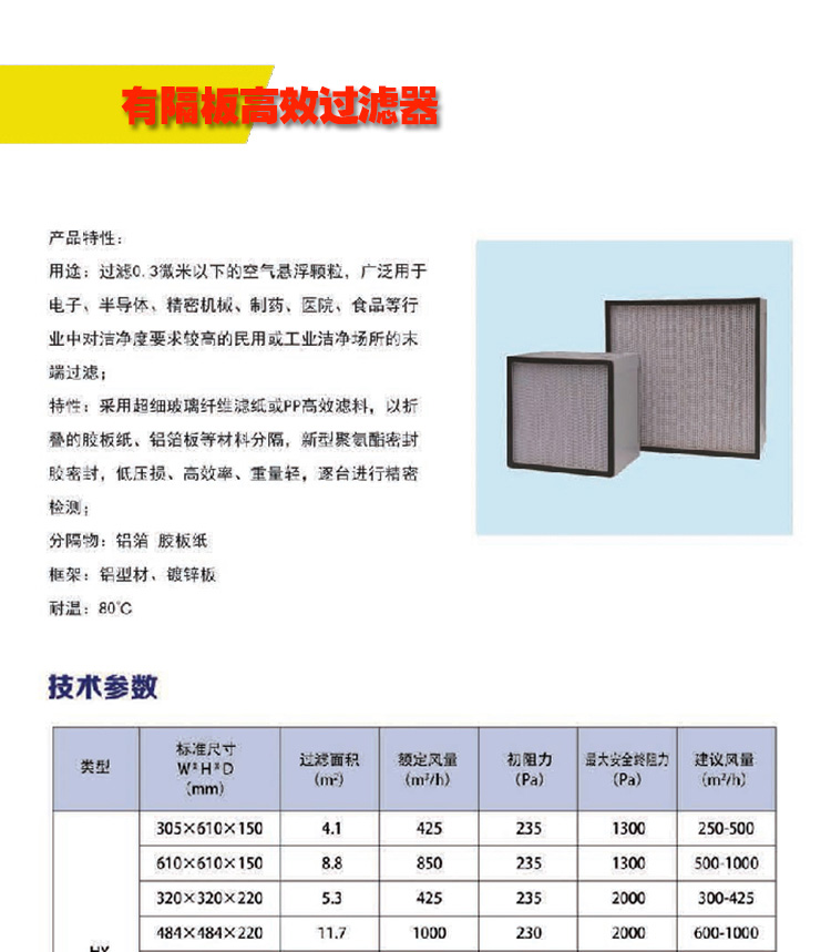 H13有隔板高效空氣過濾器700*450*300mm(圖5)